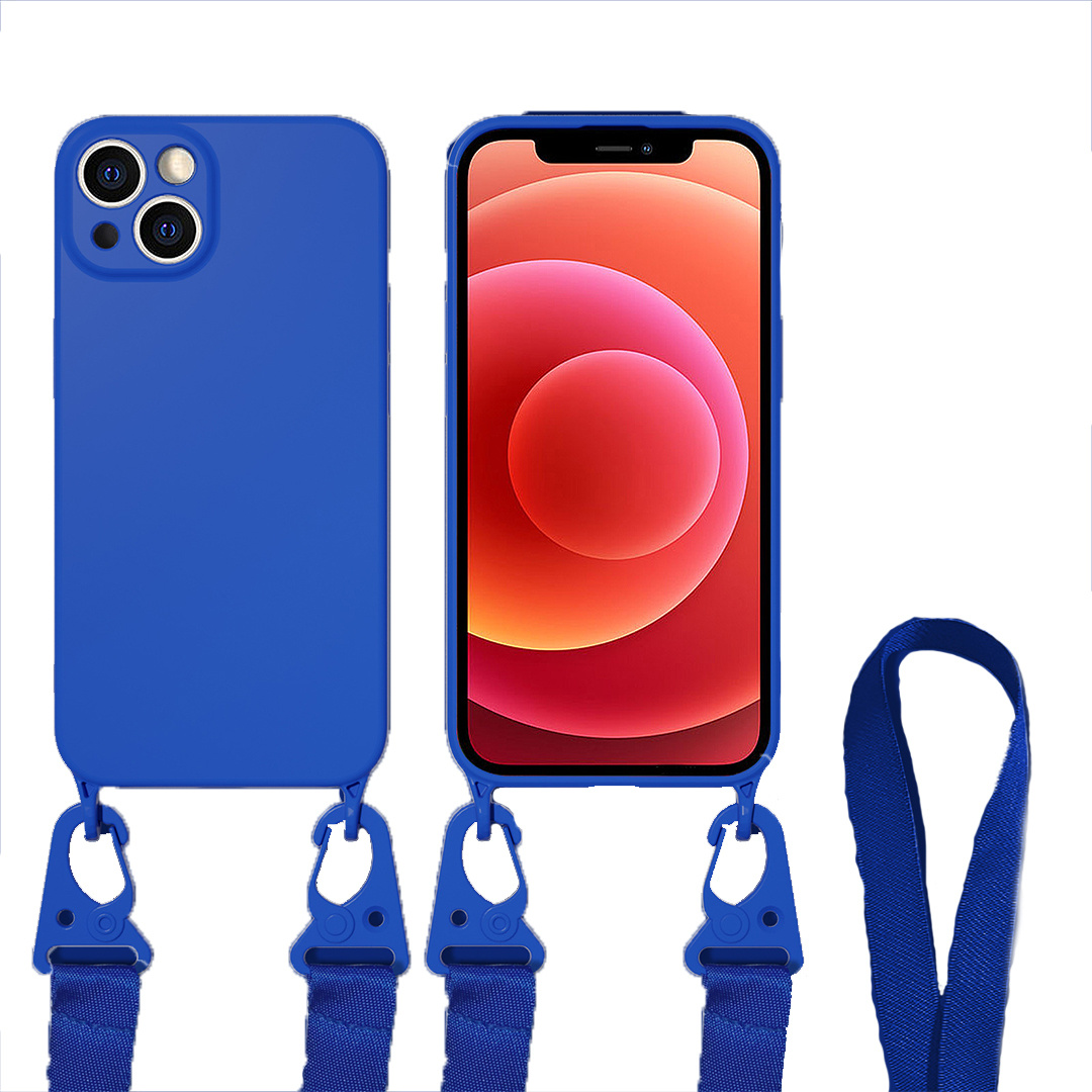 Hoesje Met Koord geschikt voor Apple iPhone 13 Pro - TPU Case - Siliconen Back Cover - Donker Blauw afbeelding