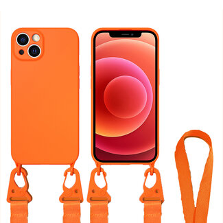 Case2go Hoesje Met Koord geschikt voor Apple iPhone 13 Mini - TPU Case - Siliconen Back Cover - Oranje