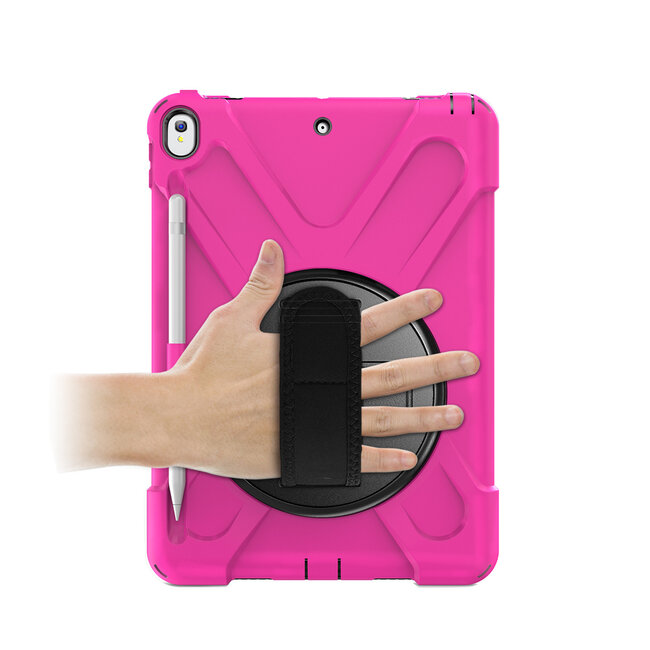 Case2go - Tablet hoes geschikt voor iPad 2021 - 10.2 Inch - Hand Strap Armor Case - Magenta