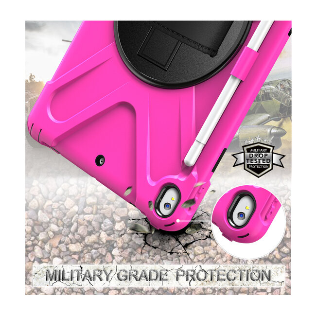 Case2go - Tablet hoes geschikt voor iPad 2021 - 10.2 Inch - Hand Strap Armor Case - Magenta