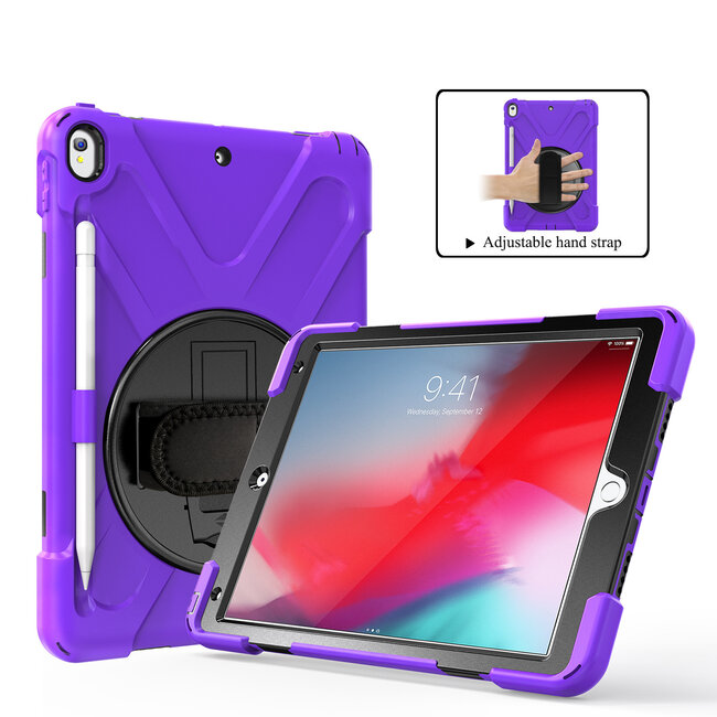 Case2go - Tablet hoes geschikt voor iPad 2021 - 10.2 Inch - Hand Strap Armor Case - Paars