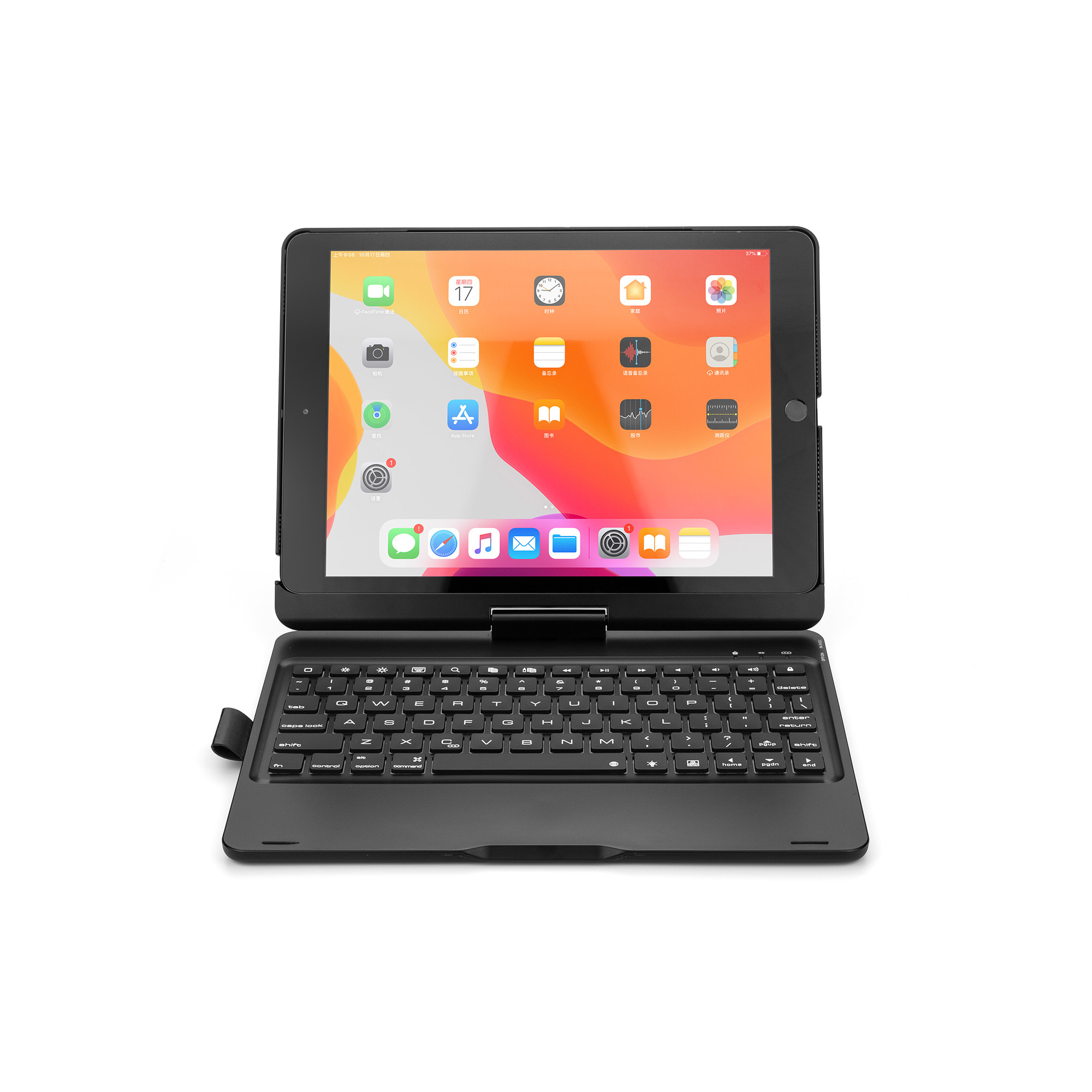 Case2go - Bluetooth toetsenbord Tablet hoes geschikt voor iPad 2021 - Inch - 360 graden draaibaar - Toetsenbord verlichting - Zwart | Case2go.nl