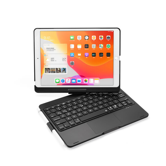 Case2go - Bluetooth toetsenbord Tablet hoes geschikt voor iPad 2021 - 10.2 Inch - QWERTY - met Touchpad & Toetsenbord verlichting - 360 graden draaibaar - Zwart
