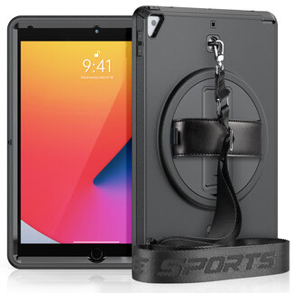Case2go Case2go - Tablet hoes geschikt voor iPad 2021 - 10.2 Inch - Hand Strap Armor - Rugged Case met schouderband - Zwart