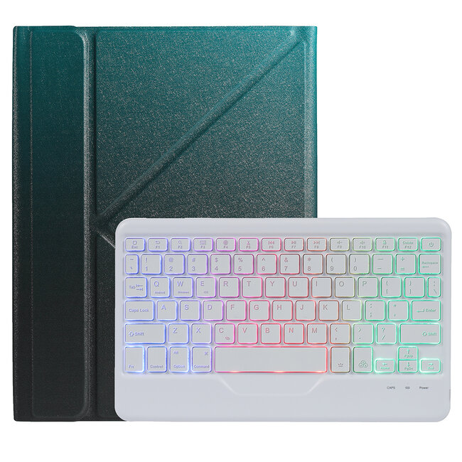 Case2go - Draadloze Bluetooth toetsenbord Tablet hoes geschikt voor iPad 2021 - 10.2 Inch met RGB verlichting en Stylus Pen Houder - Blauw en Zwart