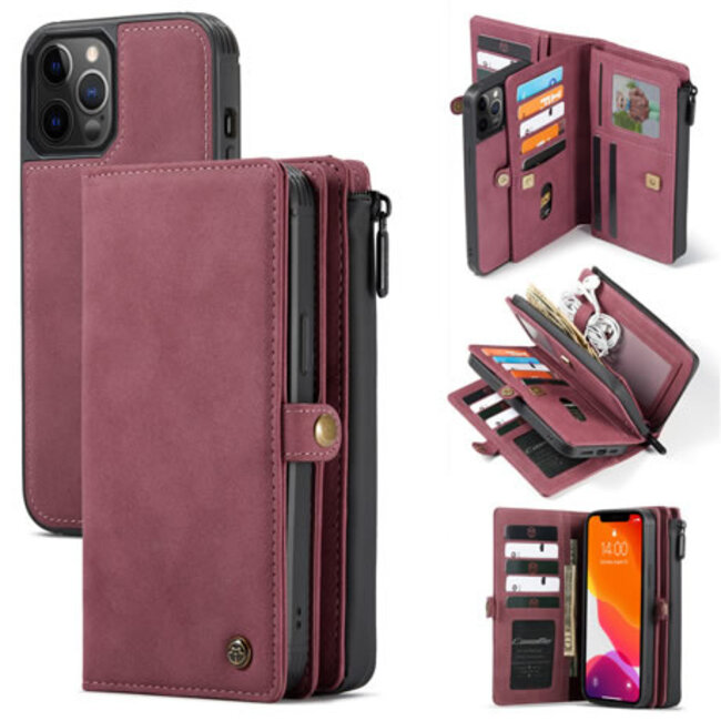 CaseMe - Telefoonhoesje geschikt voor Apple iPhone 13 Pro Max - Back Cover en Wallet Book Case - Multifunctioneel - Rood