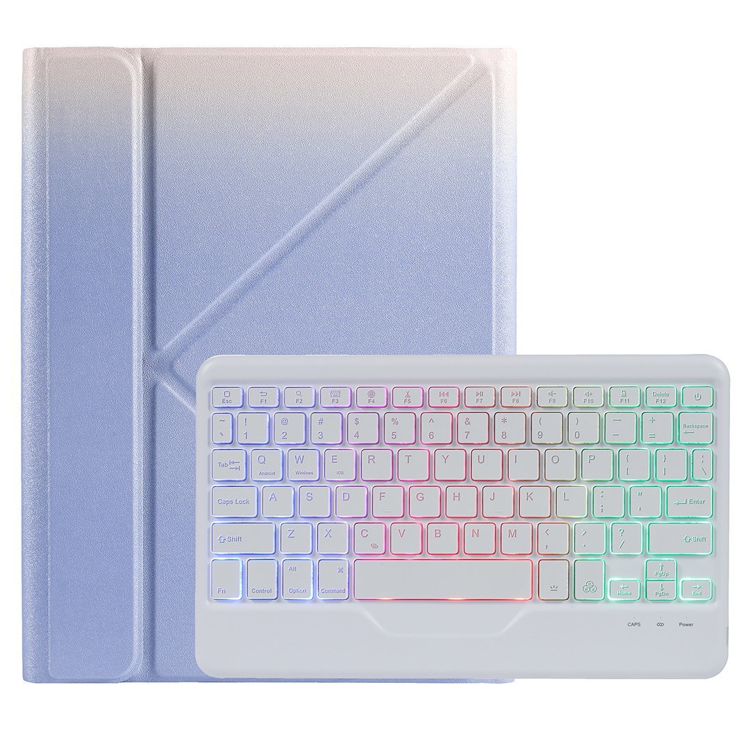 Case2go - Draadloze Bluetooth toetsenbord Tablet hoes geschikt voor iPad Pro 11 (2021/2020/2018) met RGB verlichting en Stylus Pen Houder - Paars afbeelding