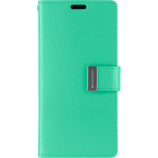 Mercury Goospery Telefoonhoesje geschikt voor Apple iPhone 13 Mini - Goospery Rich Diary Case - Hoesje met Pasjeshouder - Turquoise