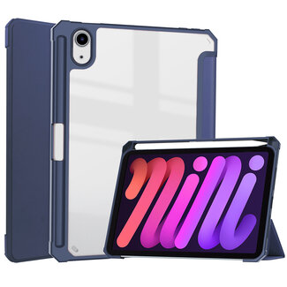 Case2go Case2go - Tablet hoes geschikt voor iPad Mini 6 (2021) - 8.3 Inch - Transparante Case - Tri-fold Back Cover - Donker Blauw