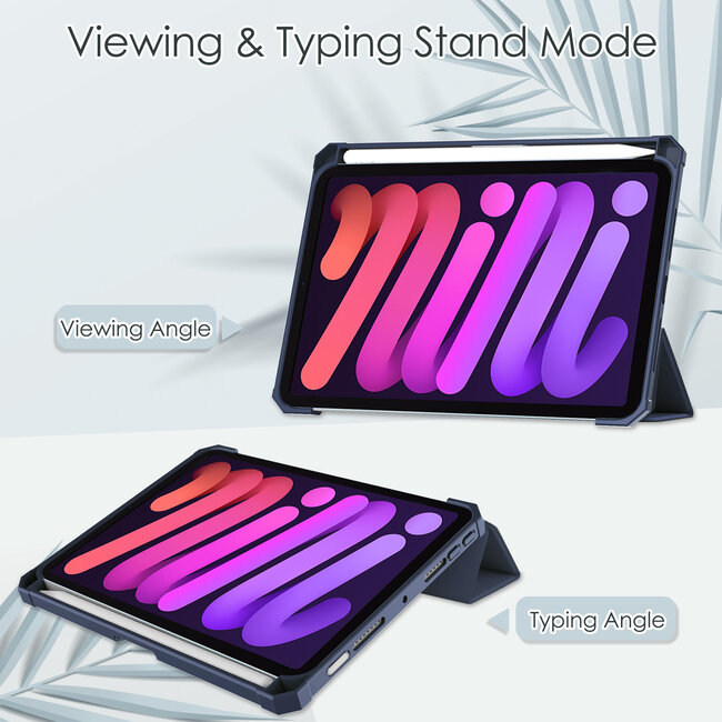Case2go - Tablet hoes geschikt voor iPad Mini 6 (2021) - 8.3 Inch - Transparante Case - Tri-fold Back Cover - Donker Blauw