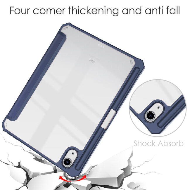 Case2go - Tablet hoes geschikt voor iPad Mini 6 (2021) - 8.3 Inch - Transparante Case - Tri-fold Back Cover - Donker Blauw