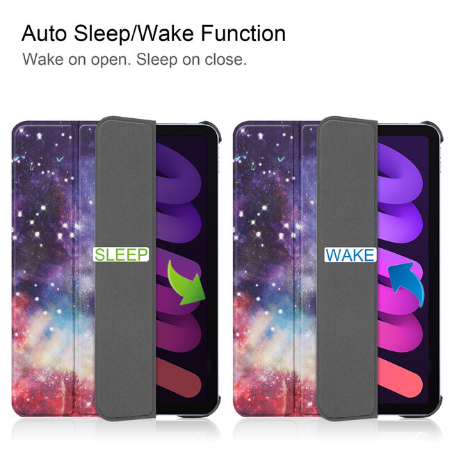 Case2go - Tablet hoes geschikt voor Apple iPad Mini 6 (2021) - 8.3 inch - Tri-Fold Book Case - Apple Pencil Houder - Galaxy