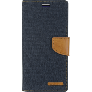 Mercury Goospery Telefoonhoesje geschikt voor iPhone 13 Mini - Mercury Canvas Diary Wallet Case - Hoesje met Pasjeshouder - Donker Blauw