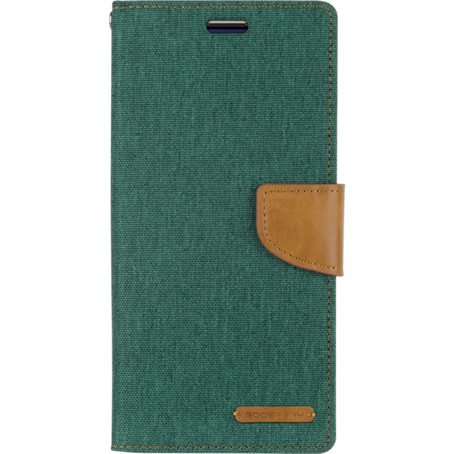Telefoonhoesje geschikt voor iPhone 13 Mini - Mercury Canvas Diary Wallet Case - Hoesje met Pasjeshouder - Groen