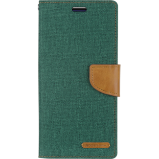 Mercury Goospery Telefoonhoesje geschikt voor iPhone 13 Pro Max - Mercury Canvas Diary Wallet Case - Hoesje met Pasjeshouder - Groen