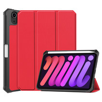 Case2go - Tablet hoes geschikt voor Apple iPad Mini 6 (2021) - 8.3 inch - Tri-Fold Book Case - Apple Pencil Houder - Rood