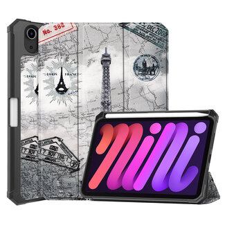 Case2go Case2go - Tablet hoes geschikt voor Apple iPad Mini 6 (2021) - 8.3 inch - Tri-Fold Book Case - Apple Pencil Houder - Eiffeltoren