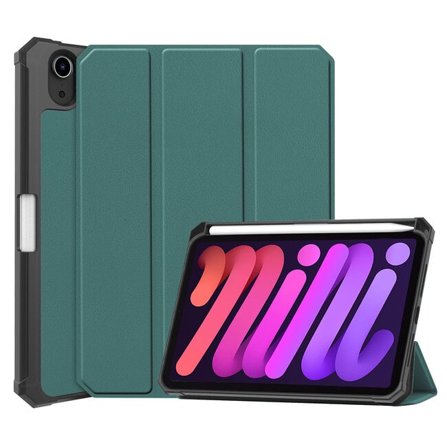 Case2go - Tablet hoes geschikt voor Apple iPad Mini 6 (2021) - 8.3 inch - Tri-Fold Book Case - Apple Pencil Houder - Donker Groen