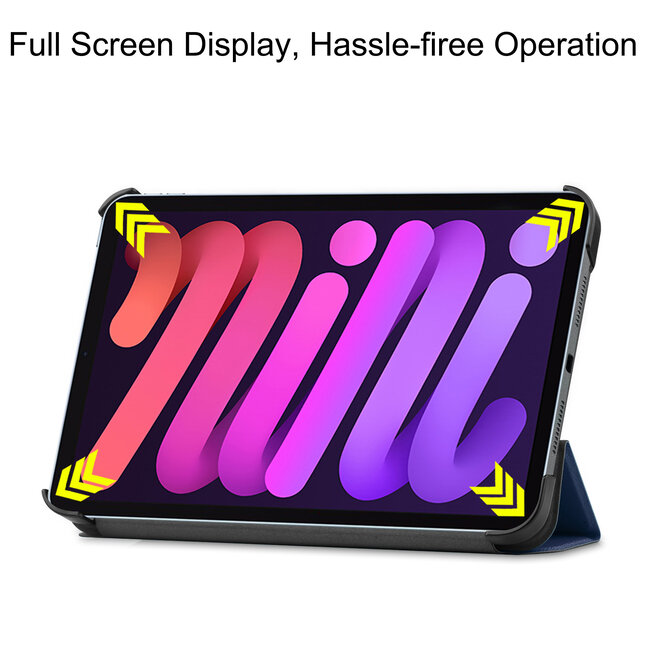 Case2go - Tablet hoes geschikt voor Apple iPad Mini 6 (2021) - 8.3 inch - Tri-Fold Book Case - Apple Pencil Houder - Donker Blauw