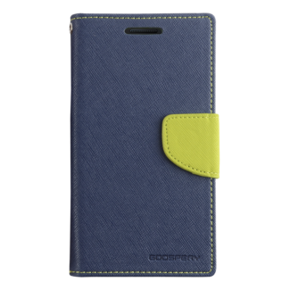 Mercury Goospery Telefoonhoesje geschikt voor Apple iPhone 13 Pro - Mercury Fancy Diary Wallet Case - Hoesje met Pasjeshouder - Donker Blauw/Lime