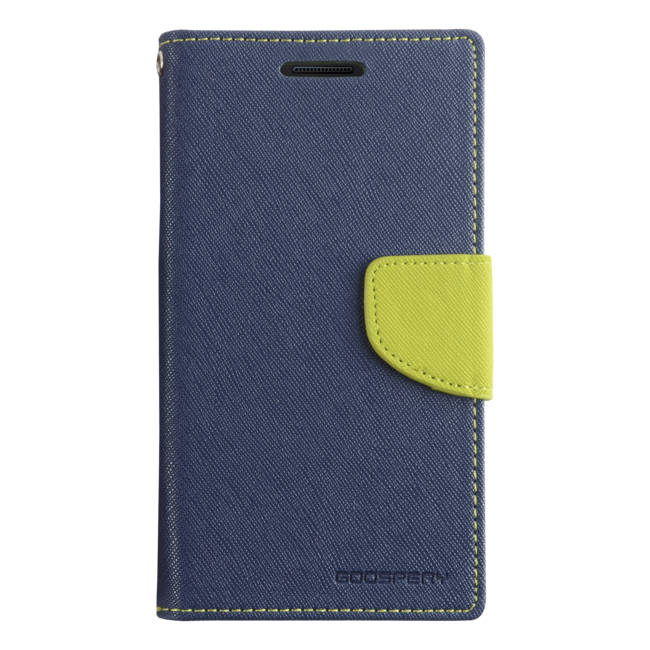 Telefoonhoesje geschikt voor Apple iPhone 13 Pro - Mercury Fancy Diary Wallet Case - Hoesje met Pasjeshouder - Donker Blauw/Lime