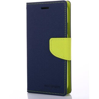 Mercury Goospery Telefoonhoesje geschikt voor Apple iPhone 13 Pro Max - Mercury Fancy Diary Wallet Case - Hoesje met Pasjeshouder - Donker Blauw/Lime