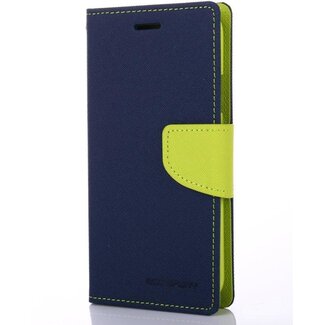 Mercury Goospery Telefoonhoesje geschikt voor Apple iPhone 13 - Mercury Fancy Diary Wallet Case - Hoesje met Pasjeshouder - Donker Blauw/Lime