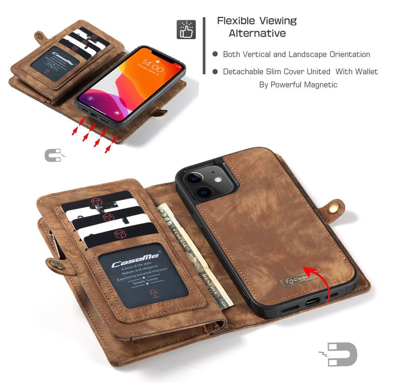 enz schoner driehoek CaseMe - Telefoonhoesje geschikt voor Apple iPhone 13 - 2 in 1 Book Case en  Back Cover - Bruin | Case2go.nl