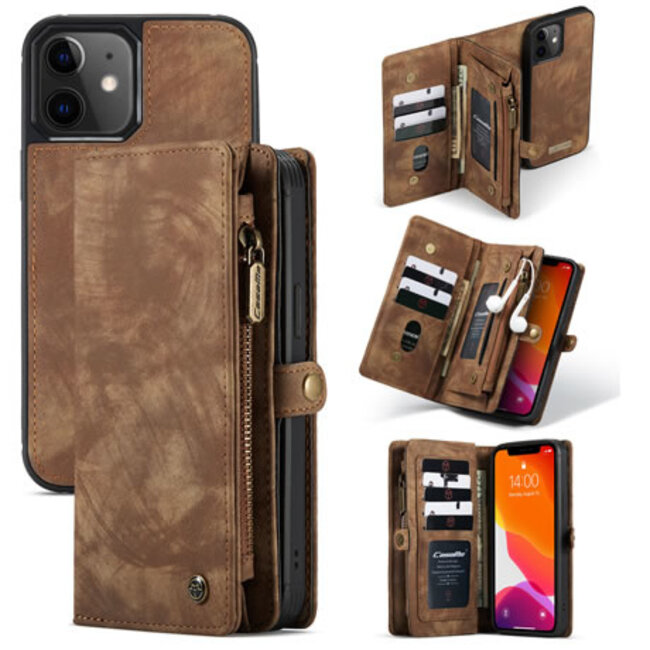 CaseMe - Telefoonhoesje geschikt voor Apple iPhone 13 - 2 in 1 Book Case en Back Cover - Bruin