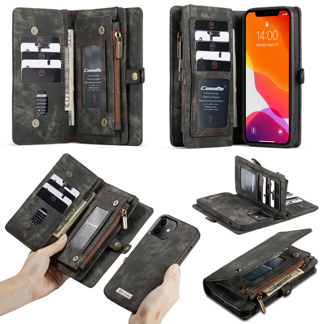 CaseMe - Telefoonhoesje geschikt voor Apple iPhone 13 - 2 in 1 Book Case en Back Cover - Zwart