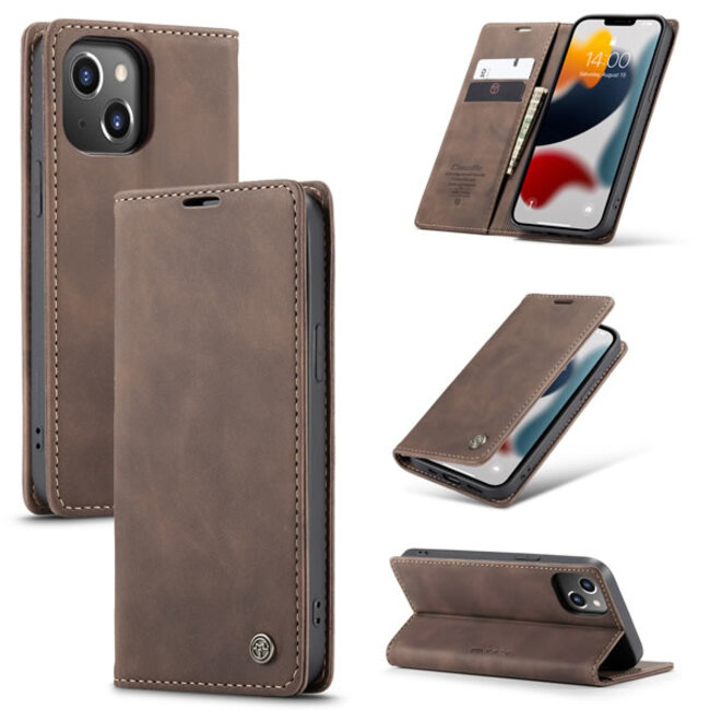 CaseMe - Telefoonhoesje geschikt voor Apple iPhone 13 - Wallet Book Case - Magneetsluiting - Donker Bruin