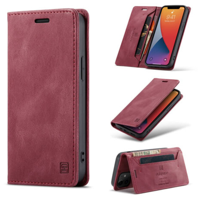 AutSpace - Telefoonhoesje geschikt voor Apple iPhone 13 Mini - Wallet Book Case - Magneetsluiting - met RFID bescherming - Rood