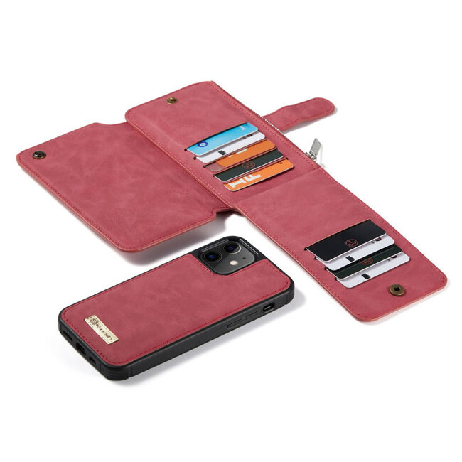 CaseMe - Telefoonhoesje geschikt voor Apple iPhone 13 Mini - Back Cover met Ritssluiting - Rood