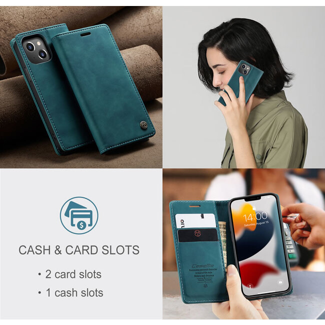 CaseMe - Telefoonhoesje geschikt voor Apple iPhone 13 Mini - Wallet Book Case - Magneetsluiting - Blauw