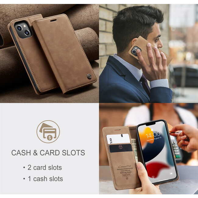 CaseMe - Telefoonhoesje geschikt voor Apple iPhone 13 Mini - Wallet Book Case - Magneetsluiting - Licht Bruin