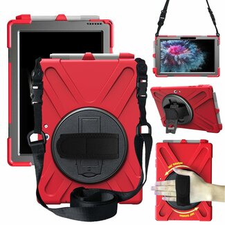 Case2go Tablet  Hoes geschikt voor Microsoft Surface Go 3 Cover - Hand Strap Armor Case met Surface Pen Houder - Rood