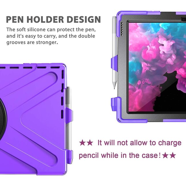 Tablet Hoes geschikt voor Microsoft Surface Go 3 Cover - Hand Strap Armor Case met Surface Pen Houder - Paars