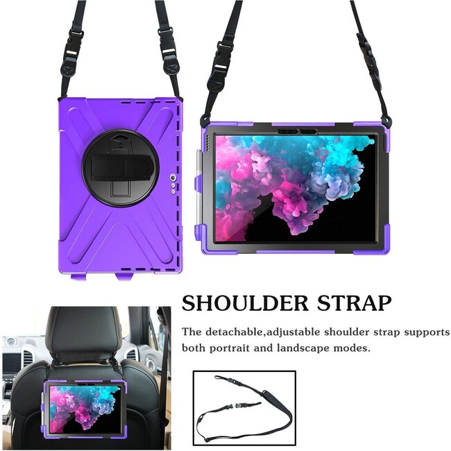 Tablet Hoes geschikt voor Microsoft Surface Go 3 Cover - Hand Strap Armor Case met Surface Pen Houder - Paars