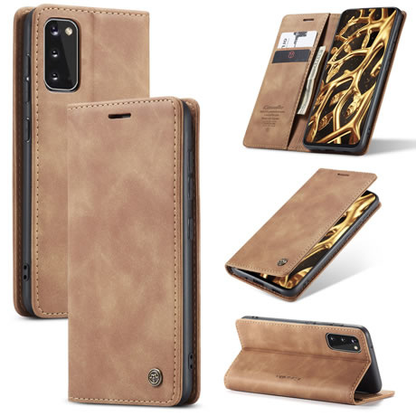 CaseMe - Samsung Galaxy S20 hoesje - Wallet Book Case - Magneetsluiting - Licht Bruin afbeelding