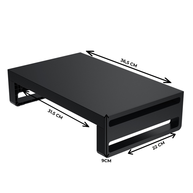 Case2go - Monitor Standaard -  Laptop Standaard - Ergonomische design - Monitor Verhoger - Aluminium - 36,5  x 22 x 9 CM - Zwart