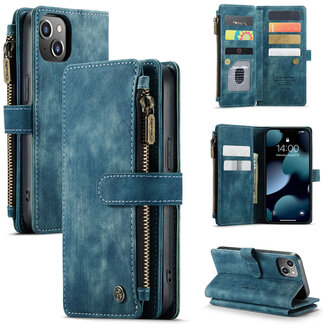 CaseMe CaseMe - Telefoonhoesje geschikt voor iPhone 13 - Wallet Book Case met ritssluiting - Magneetsluiting - Blauw