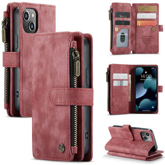 CaseMe CaseMe - Telefoonhoesje geschikt voor iPhone 13 Mini - Wallet Book Case met ritssluiting - Magneetsluiting - Rood