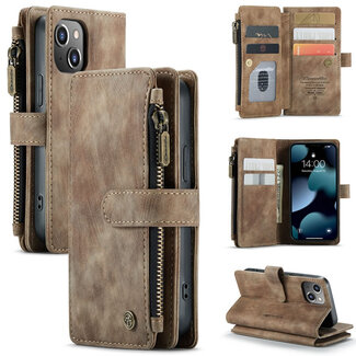 CaseMe CaseMe - Telefoonhoesje geschikt voor iPhone 13 Mini - Wallet Book Case met ritssluiting - Magneetsluiting - Bruin