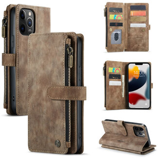 CaseMe CaseMe - Telefoonhoesje geschikt voor iPhone 12 Pro Max - Wallet Book Case met ritssluiting - Magneetsluiting - Bruin