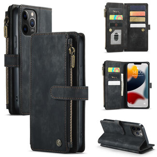 CaseMe CaseMe - Telefoonhoesje geschikt voor iPhone 12 Pro Max - Wallet Book Case met ritssluiting - Magneetsluiting - Zwart