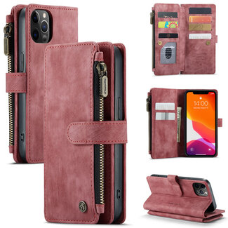 CaseMe CaseMe - Telefoonhoesje geschikt voor iPhone 12/12 Pro - Wallet Book Case met ritssluiting - Magneetsluiting - Rood