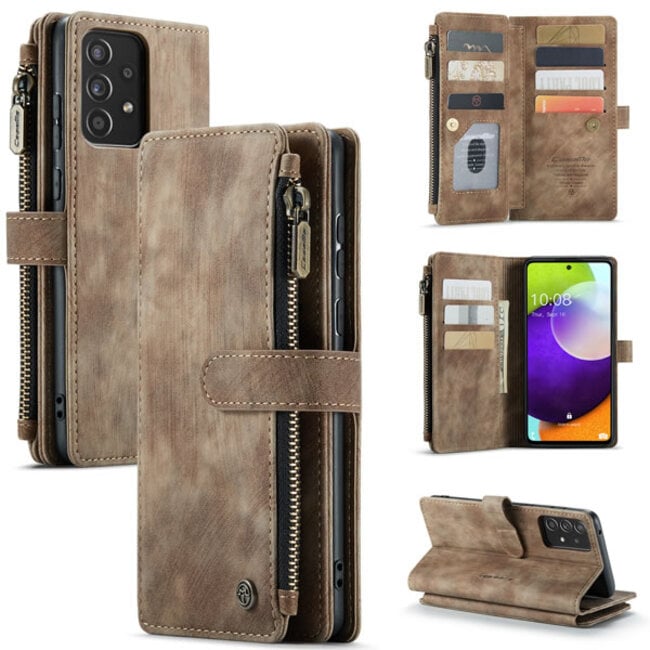 CaseMe - Telefoonhoesje geschikt voor Samsung Galaxy A32 5G - Wallet Book Case met ritssluiting - Magneetsluiting - Bruin