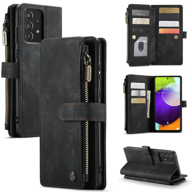 CaseMe - Telefoonhoesje geschikt voor Samsung Galaxy A72 - Wallet Book Case met ritssluiting - Magneetsluiting - Zwart