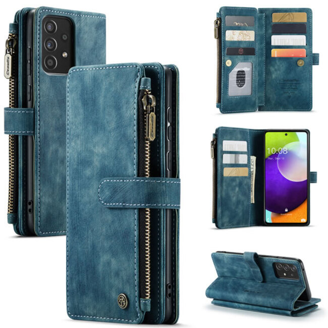 CaseMe - Telefoonhoesje geschikt voor Samsung Galaxy A52 5G / A52s 5G - Wallet Book Case met ritssluiting - Magneetsluiting - Blauw