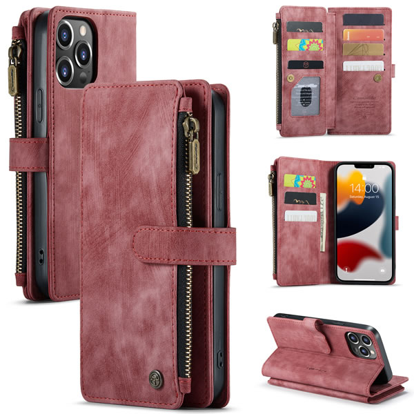 CaseMe - Telefoonhoesje geschikt voor iPhone 13 Pro Max - Wallet Book Case met ritssluiting - Magneetsluiting - Rood afbeelding